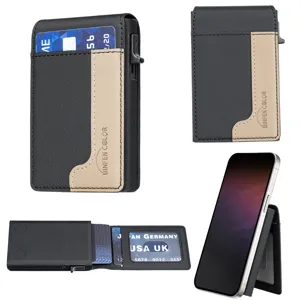 Men's magnetic flip card holder wallet with pop-up metal case and multi-functional stand.