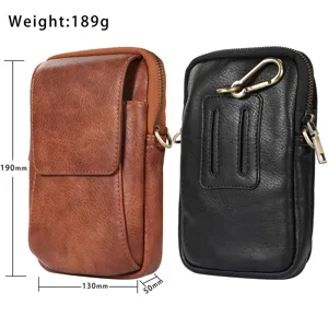 Sac de taille en cuir pour hommes étui pour téléphone portable avec boucle de ceinture noir