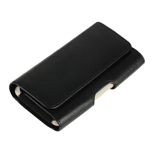 Men's leather phone holster waist pouch with magnetic closure and belt loop for daily work use.