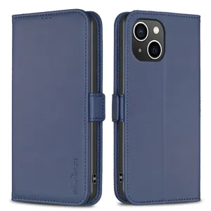 Blauwe PU lederen flip telefoonhoes met magnetische sluiting en volledige kamerabescherming.