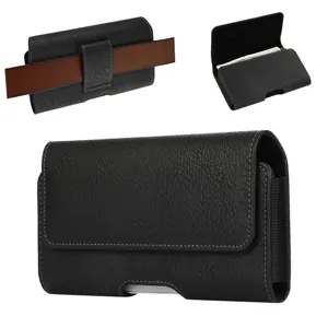 Men Horizontal TPU Faux Leather Cell Phone Belt Loop Pouch Magnetic Closure Waist Bag For Smartphone Holster Case