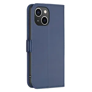 Blauwe PU lederen portefeuille hoesje met magneetsluiting, elegante beschermhoes voor telefoon.