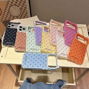 Funda de teléfono con lunares y purpurina estilo coreano para iPhone, diseño de orejas de gato.