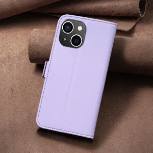 Paarse PU lederen flip telefoonhoes met magnetische sluiting en handige camera opening.