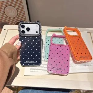 Preciosas fundas de móvil con lunares y purpurina orejas de gato estilo coreano detalle.