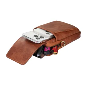 Sac de ceinture pour téléphone en cuir pour hommes multifonctionnel grande capacité portefeuille étui.