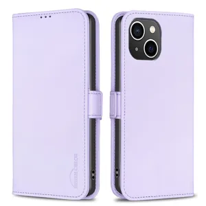 Paarse PU lederen flip telefoonhoesje detailweergave, portemonnee-stijl met precieze uitsparingen.