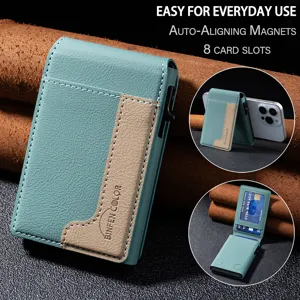 Men's magnetic flip card holder, vertical metal wallet with 8 card slots and strong magnets.