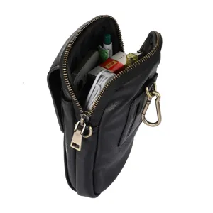 Sac de taille en cuir pour homme pochette de ceinture multifonction organisateur noir