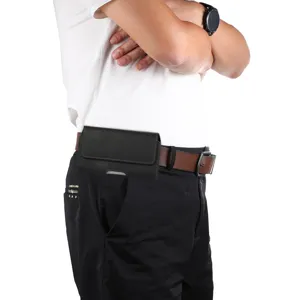 Men leather phone holster belt pouch waist bag horizontal case for smartphone 6.1 6.5 6.7 inch