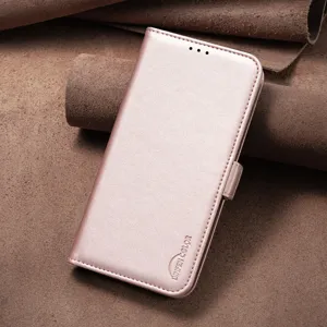 Roze gouden PU lederen telefoonhoesje met magnetische sluiting en handig kaartzakje