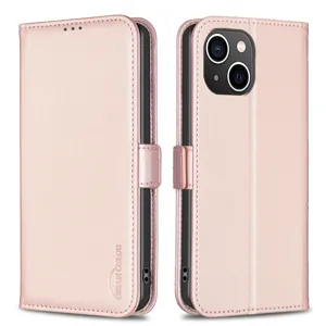Roze PU lederen flip hoesje met kaartsleuven en volledige kamerabescherming voor dagelijks gebruik.