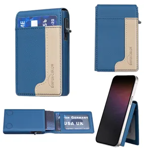 Men's minimalist card holder wallet pop-up metal wallet magnetic flip leather card case