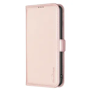 Roségoud leren flip telefoonhoesje met magnetische sluiting, premium PU folio hoes.