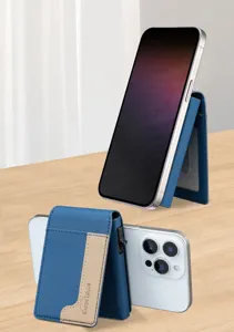 Magnetic phone wallet card holder stand leather pocket case for blue vertical design