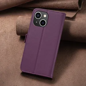 Paarse PU lederen fliptelefoonhoes met magnetische sluiting en praktische standaardfunctie