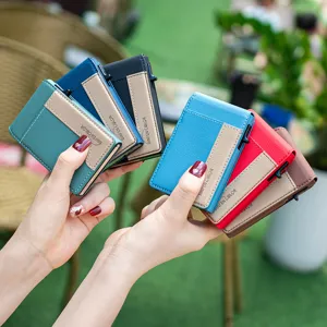 Multi-functional metal card holder with flip leather case for men, anti-theft design.