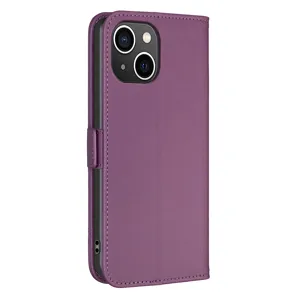 Paarse lederen telefoonhoes voor iPhone, stijlvolle portemonnee etui met magneetsluiting.