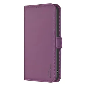Paarse lederen flip telefoonhoes met magnetische sluiting, elegante beschermhoes.