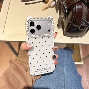 Funda de teléfono estilo coreano con lunares y diamantes para iPhone 16 17 Pro