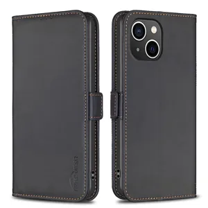 Donkergrijze PU lederen telefoonhoesje flip wallet cover met nauwkeurige cameranedeur en magneet.