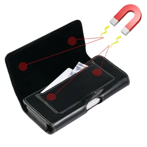 Custodia per telefono orizzontale in pelle PU nera borsa da cintura con fessure e magnete.