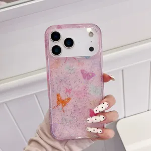 Roze glitter vlinder telefoonhoesje compatibel met iPhone, IMD beschermhoes stijlvol.