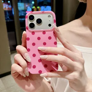 Roze polkadot telefoonhoesje voor iPhone, schattig beschermend hoesje met volledige rand.