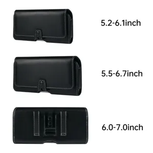 Custodia da cintura orizzontale per cellulare in pelle PU nera con chiusura magnetica