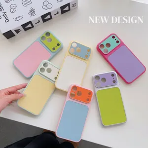 Coque de protection en cuir litchi colorblock dopamine compatible avec les modèles iPhone.