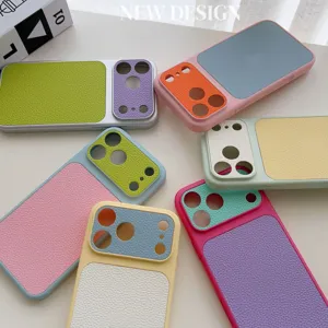 Coque de téléphone texturée litchi colorblock dopamine compatible iPhone 17 16 Pro Max