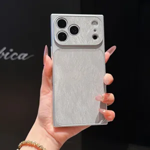 Coque de téléphone carrée texturée effet plume pour iPhone, grand design de fenêtre, protection.