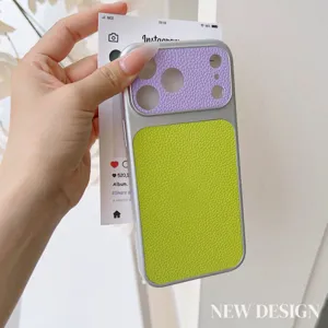 Coque de telephone en cuir texture litchi bloc de couleur dopamine pour telephone.