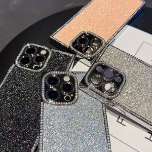Luxury square diamond phone case with electroplated edge and sparkling glitter for iPhone 16 14 13