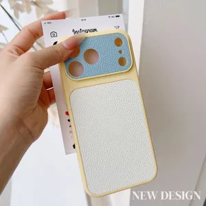 Coque de téléphone anti-chute motif litchi colorblock dopamine compatible avec série Apple accessoire