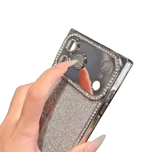 Luxury bling rhinestone glitter phone case with electroplated square frame for iPhone 17 Pro Max 16 14 13