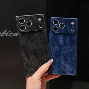Coque de téléphone créative carrée texture peluche pour iPhone, protection grand objectif