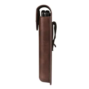Brown leather vertical phone waist bag pouch for folding smartphone belt holster case