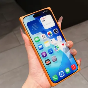 Coque de téléphone carrée de couleur unie compatible iPhone, étui de protection orange de luxe.