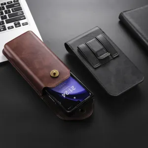 Leather folding phone holster case for Z Fold outdoor casual waist bag with belt clip.