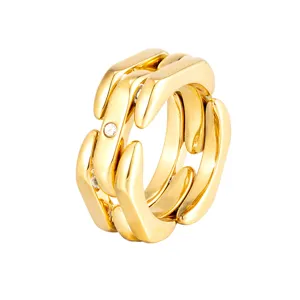Bague en Acier Titane Strass Chaîne Déformable pour Femme Bijoux de Doigt Multicouche Transformables Géométriques de Luxe