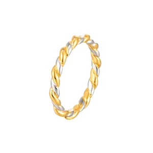 Bague Torsadée Bicolore en Acier Titane Plaqué Or 18K Minimaliste Pour Femmes Chic Ligne Géométrique Bague Couple Bijoux Cadeau