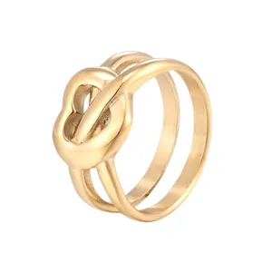Bague double couche coeur creux en or bijoux minimalistes en acier au titane chic