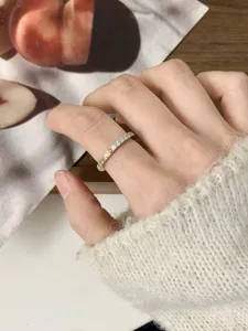 Dazzling rainbow zirconia ring for women, exquisite stainless steel 18k gold plated fashion jewelry.