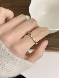 Stunning rainbow cubic zirconia ring for women, stylish minimalist gold-plated design.