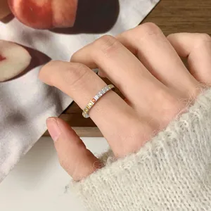 Dainty rainbow zircon ring for women, 18k gold plated stainless steel stacking ring, fashion jewelry.