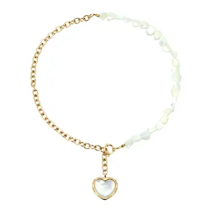 Minimalistisch Titanium Staal Gesplitste Ketting Halsketting Hart Kunstparel Hanger Choker Verguld Achttien Karaat Goud Choker Ketting Sieraden