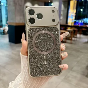 Luxurious rhinestone magnetic phone case compatible with iPhone 16 Pro Max and series 15.
