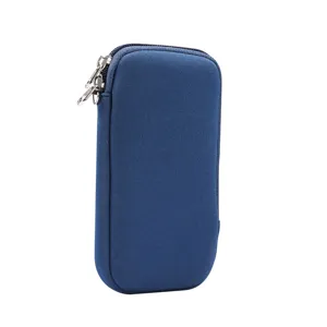 Custodia per cellulare universale in neoprene elastico con zip, astuccio blu scuro protettivo.