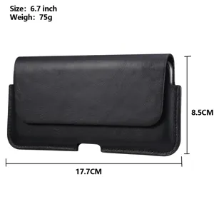 Horizontal Genuine Leather Phone Pouch Belt Loop Waist Case Shockproof Cellphone Holster Sleeve Magnet Closure Pocket Wallet Organizer For Universal Smartphone Men